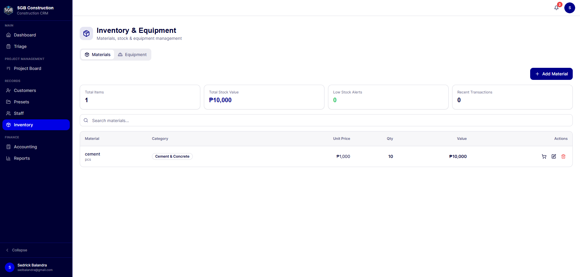 Inventory and equipment tracking