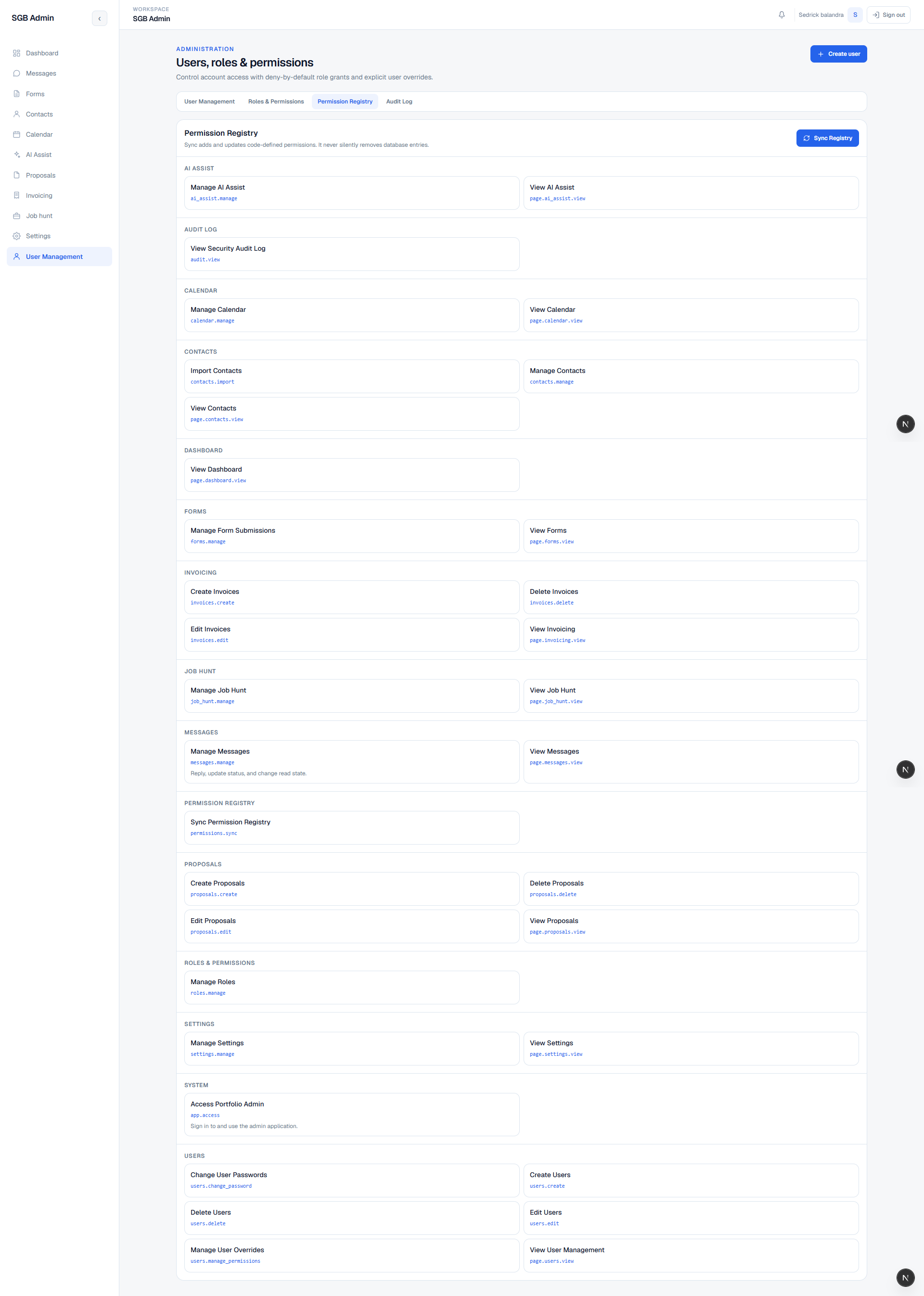 Portfolio Admin CRM account administration screen